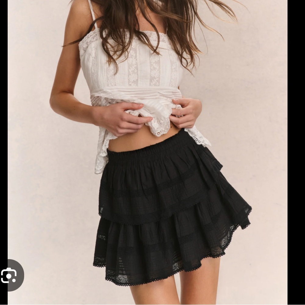 LoveShackFancy Black Ruffle Mini Skirt